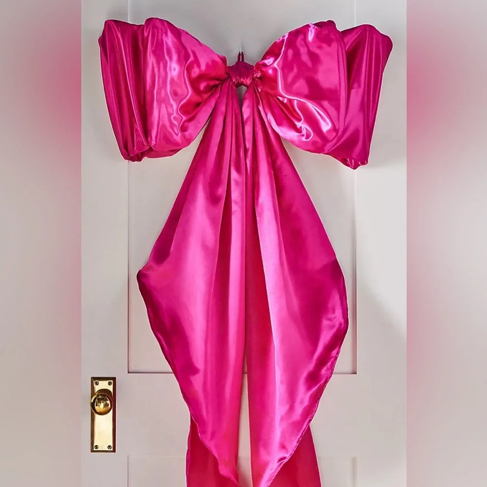 New Anthropologie Hot Pink Satin Bow Christmas Tree Topper Valentines Decor